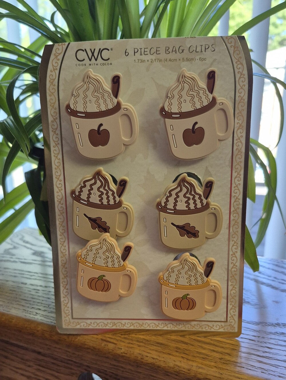 Autumn Mug Bag Clips - 6 Piece Set (Beige/Brown)